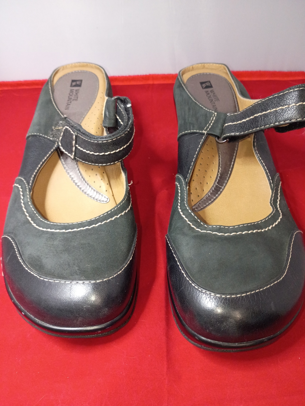 White Mountain Sz 11 M Brown Mary Jane Mules with Adjustable Strap